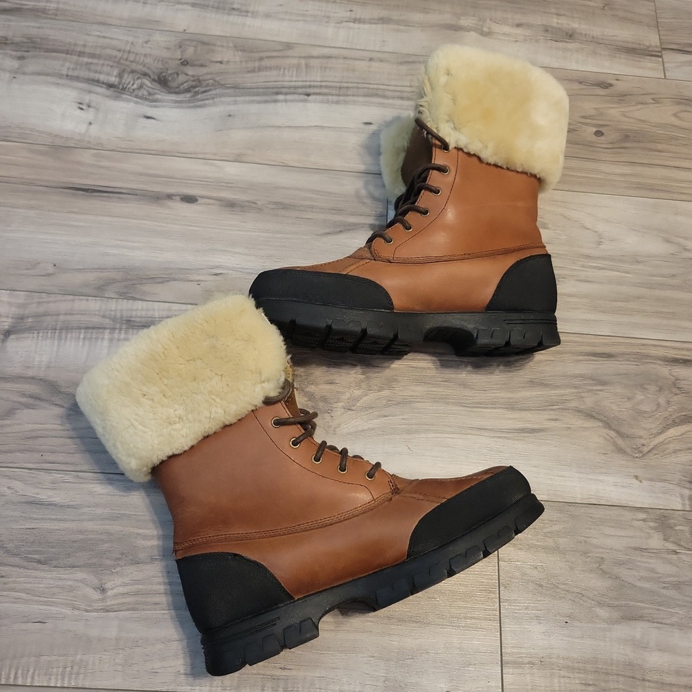 Lauren Ralph Lauren Quinta Leather Boot Women's Sz 8B Shearling Sheep Fur Trim